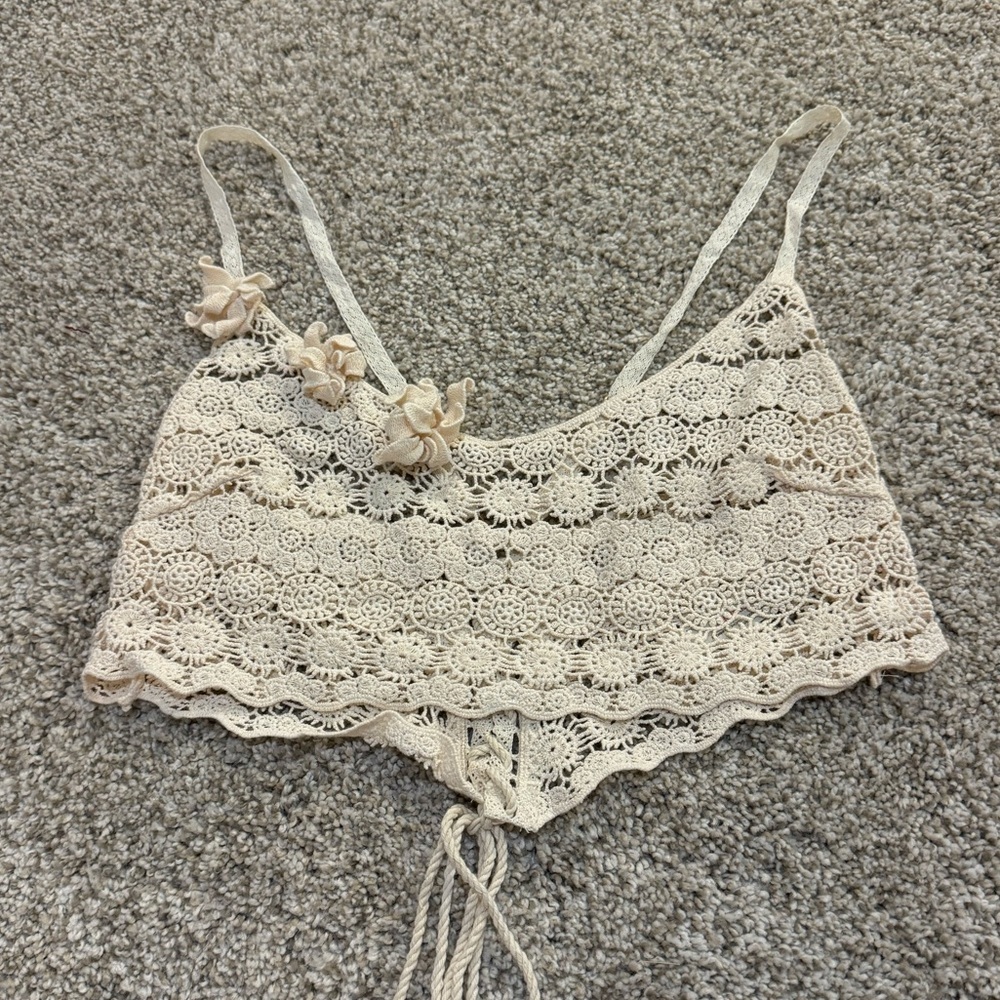 NWOT Free People Gypset Crochet Longline Bralette | Small | Ivory - Picture 4 of 8